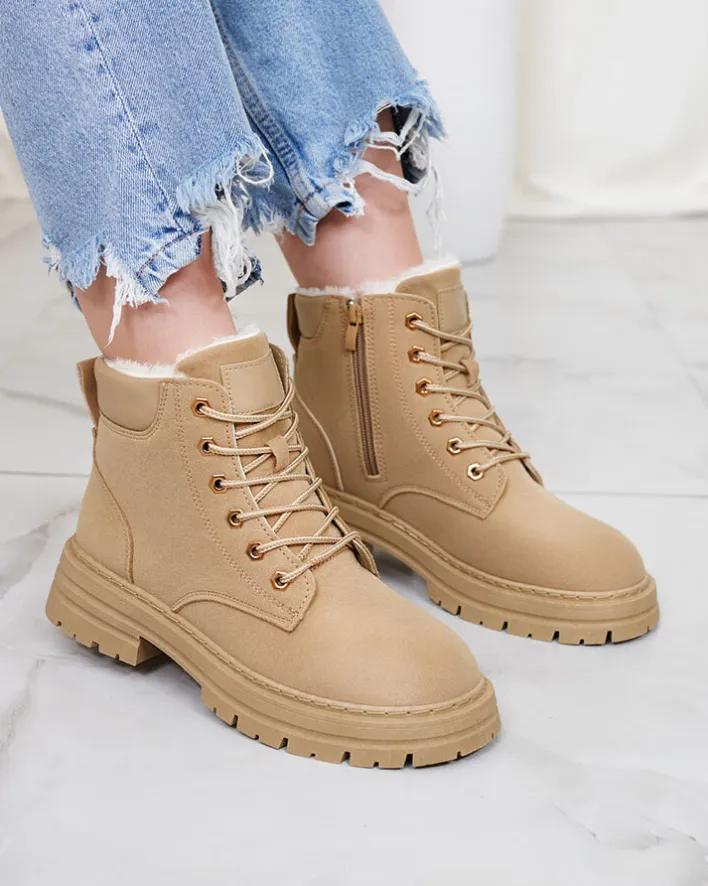 Trapery|Botki Z Delikatnym Ociepleniem^Royalfashion Jasnobrązowe damskie ocieplane botki typu trapery Radoras brązowy