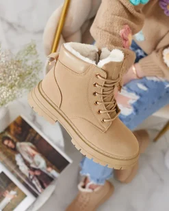 Trapery|Botki Z Delikatnym Ociepleniem^Royalfashion Jasnobrązowe damskie ocieplane botki typu trapery Radoras brązowy