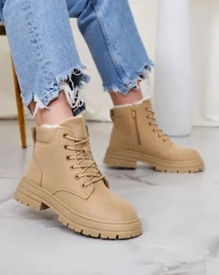 Trapery|Botki Z Delikatnym Ociepleniem^Royalfashion Jasnobrązowe damskie ocieplane botki typu trapery Radoras brązowy