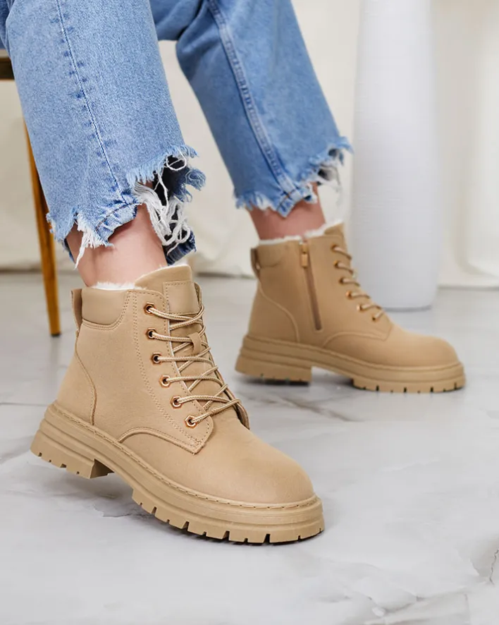 Trapery|Botki Z Delikatnym Ociepleniem^Royalfashion Jasnobrązowe damskie ocieplane botki typu trapery Radoras brązowy