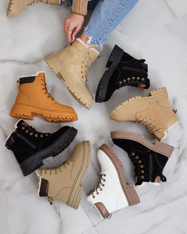 Trapery|Botki Z Delikatnym Ociepleniem^Royalfashion Jasnobrązowe damskie ocieplane botki typu trapery Radoras brązowy