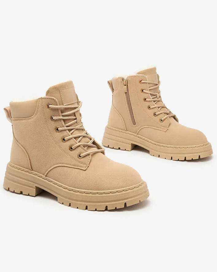 Trapery|Botki Z Delikatnym Ociepleniem^Royalfashion Jasnobrązowe damskie ocieplane botki typu trapery Radoras brązowy