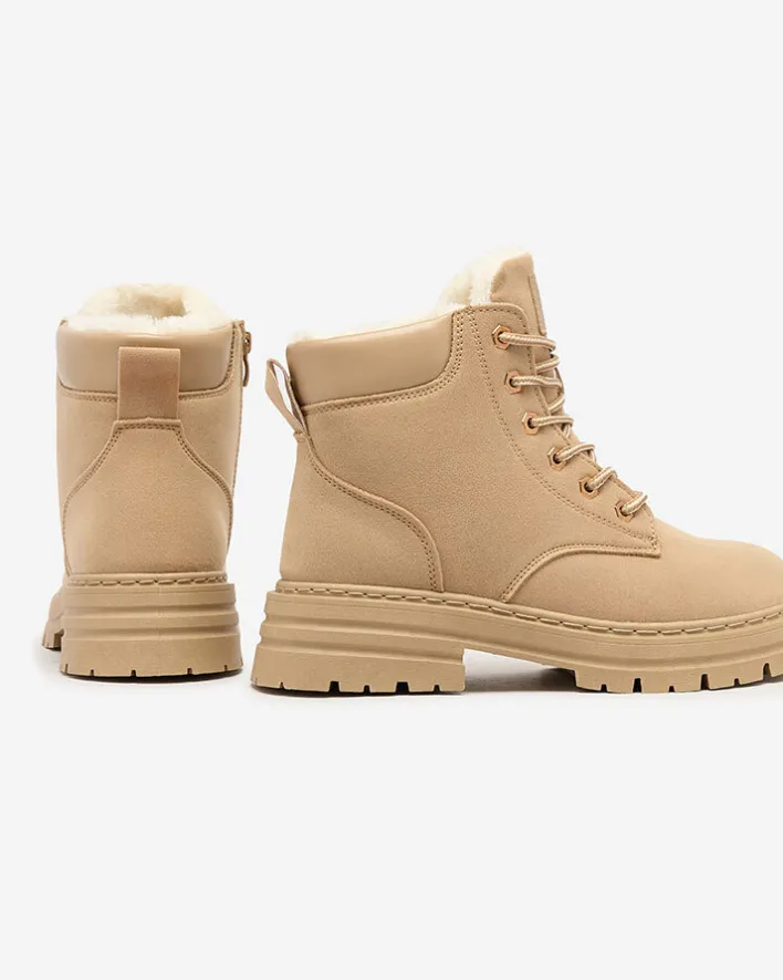 Trapery|Botki Z Delikatnym Ociepleniem^Royalfashion Jasnobrązowe damskie ocieplane botki typu trapery Radoras brązowy