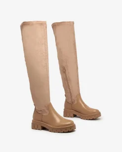 Kozaki Bez Ocieplenia|Kozaki Za Kolano^Royalfashion Jasnobrązowe damskie wsuwane kozaki za kolano Retamon brązowy