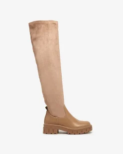 Kozaki Bez Ocieplenia|Kozaki Za Kolano^Royalfashion Jasnobrązowe damskie wsuwane kozaki za kolano Retamon brązowy