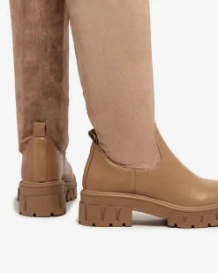 Kozaki Bez Ocieplenia|Kozaki Za Kolano^Royalfashion Jasnobrązowe damskie wsuwane kozaki za kolano Retamon brązowy