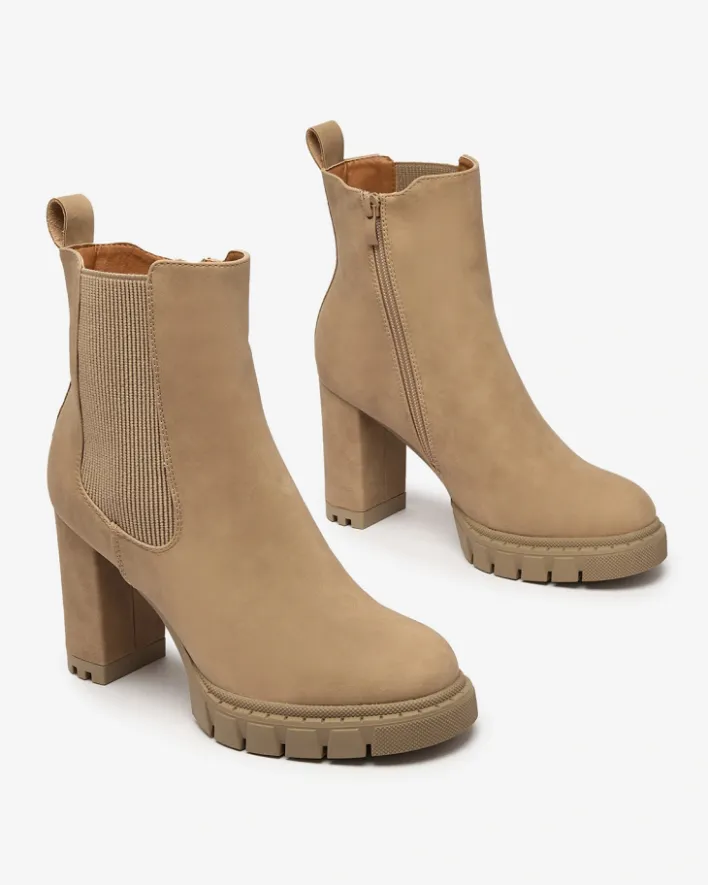 Botki Na Słupku|Botki Z Delikatnym Ociepleniem^Royalfashion Jasnobrązowe damskie botki na wysokim obcasie Seihay jasny brązowy