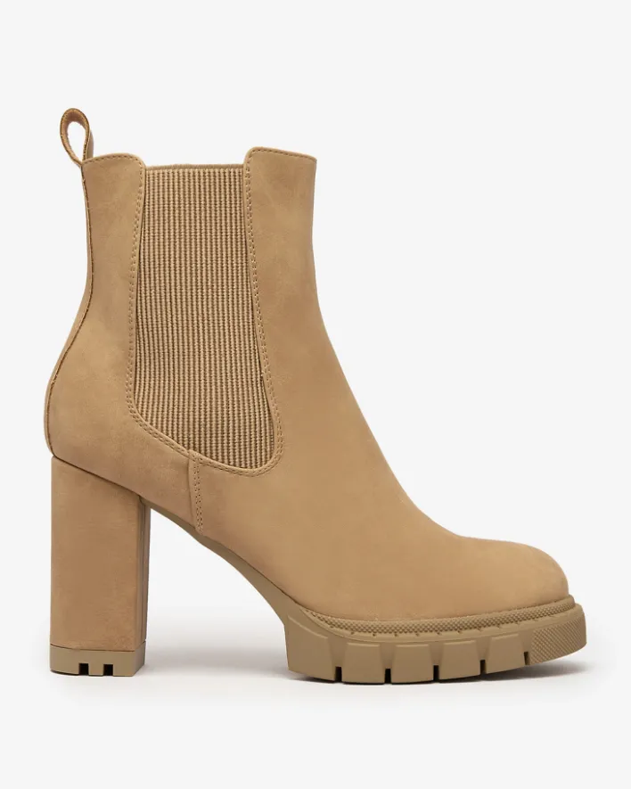 Botki Na Słupku|Botki Z Delikatnym Ociepleniem^Royalfashion Jasnobrązowe damskie botki na wysokim obcasie Seihay jasny brązowy