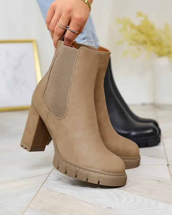 Botki Na Słupku|Botki Z Delikatnym Ociepleniem^Royalfashion Jasnobrązowe damskie botki na wysokim obcasie Seihay jasny brązowy