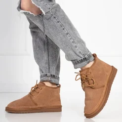 Śniegowce^Royalfashion Jasnobrązowe wiązane damskie buty a'la śniegowce z futerkiem Miusho Camel