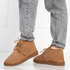 Śniegowce^Royalfashion Jasnobrązowe wiązane damskie buty a'la śniegowce z futerkiem Miusho Camel