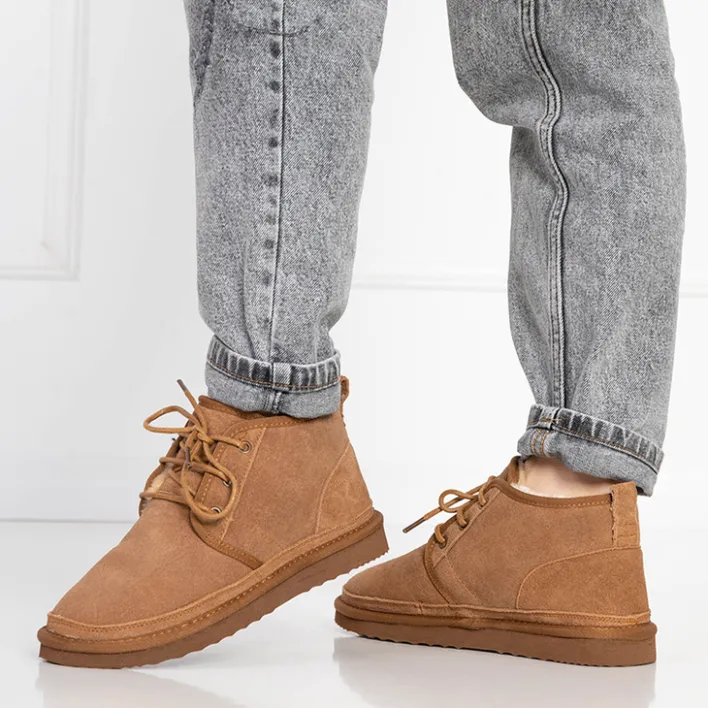 Śniegowce^Royalfashion Jasnobrązowe wiązane damskie buty a'la śniegowce z futerkiem Miusho Camel