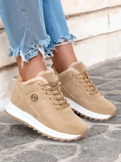 Ocieplane|Sneakersy^Royalfashion Jasnobrązowe buty sportowe damskie z ociepleniem Lahho jasny brązowy