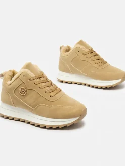 Ocieplane|Sneakersy^Royalfashion Jasnobrązowe buty sportowe damskie z ociepleniem Lahho jasny brązowy
