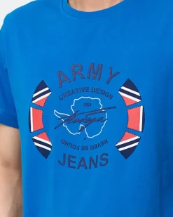 Bluzki^Royalfashion Jasnoniebieski męski t-shirt z nadrukiem Ecru