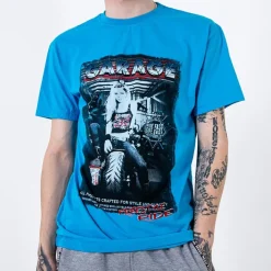 Bluzki^Royalfashion Jasnoniebieski bawełniany t-shirt męski zdobiony printem i napisem Ecru