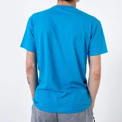 Bluzki^Royalfashion Jasnoniebieski bawełniany t-shirt męski zdobiony printem i napisem Ecru