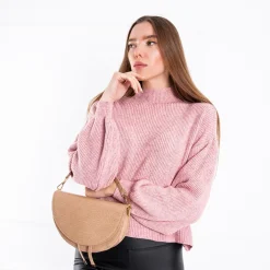 Swetry^Royalfashion sweter typu półgolf Jasnoróżowy