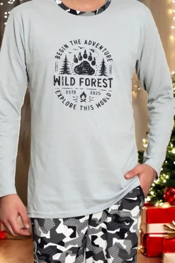 Piżamy^Royalfashion Jasnoszara męska piżama ze spodniami w moro gołębi szary