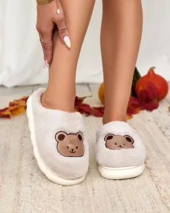 Kapcie^Royalfashion Jasnoszare damskie futrzane kapcie z misiem Hettres Jasny szary