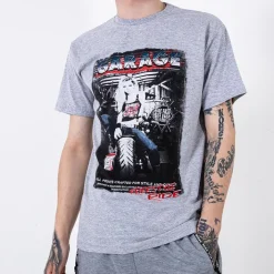 Bluzki^Royalfashion Jasnoszary bawełniany t-shirt męski zdobiony printem i napisem Jasny szary