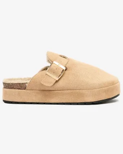 Kapcie^Royalfashion Kapcie damskie z kożuszkiem i klamrą Kajis Camel