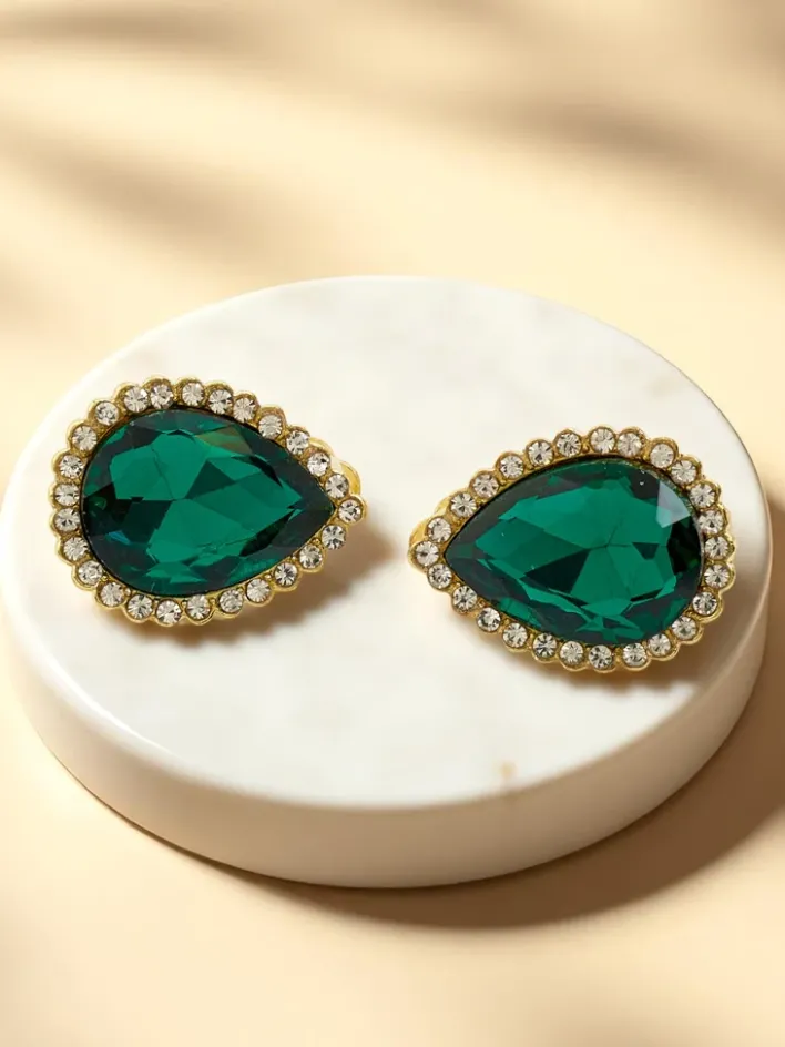Biżuteria^Royalfashion Klipsy kolczyki damskie z kryształem i cyrkoniami zielony