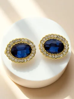 Biżuteria^Royalfashion Klipsy kolczyki damskie z kryształem i cyrkoniami Granatowy