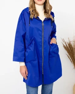 Kurtki / Marynarki / Płaszcze^Royalfashion Kobaltowa damska kurtka płaszcz z kapturem kobaltowy