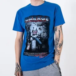 Bluzki^Royalfashion bawełniany t-shirt męski zdobiony printem i napisem kobaltowy