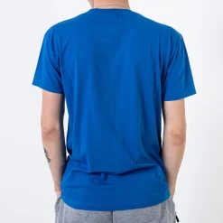 Bluzki^Royalfashion bawełniany t-shirt męski zdobiony printem i napisem kobaltowy