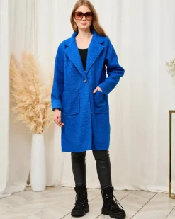 Kurtki / Marynarki / Płaszcze^Royalfashion kożuszkowy damski płaszcz kobaltowy