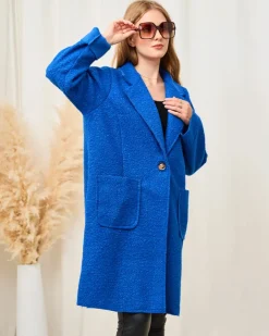 Kurtki / Marynarki / Płaszcze^Royalfashion kożuszkowy damski płaszcz kobaltowy