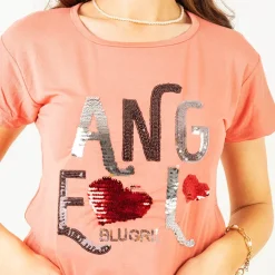 Bluzki / Koszule / Koszulki^Royalfashion owy damski t-shirt z napisem z cekinów Koral