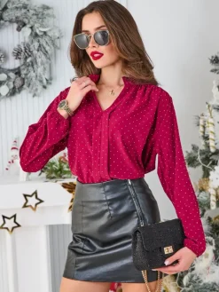 Bluzki / Koszule / Koszulki^Royalfashion Koszula damska z cyrkoniami Bordowy