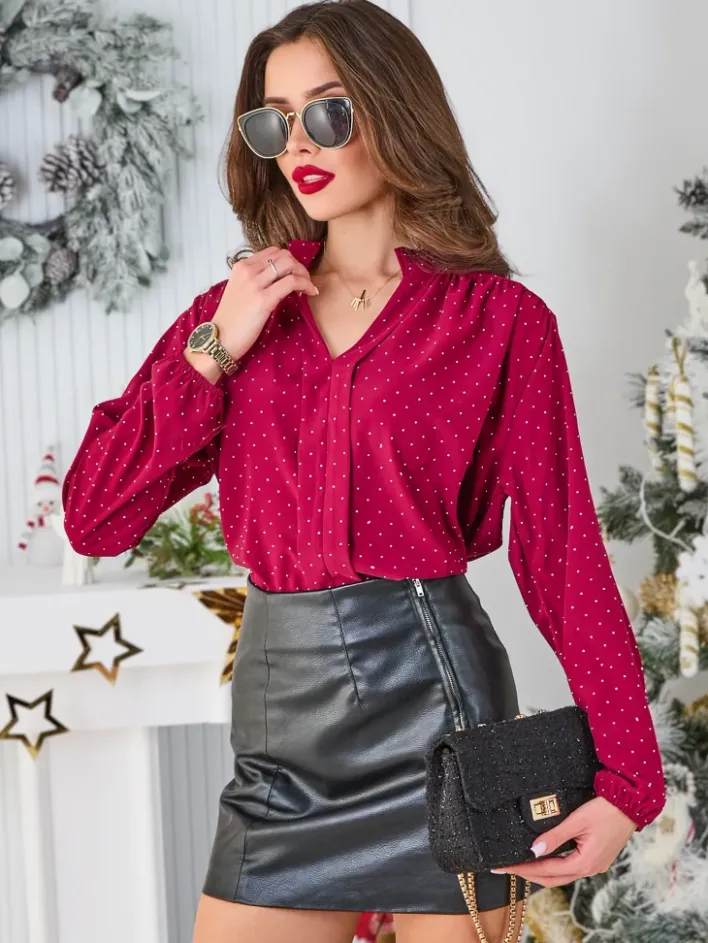 Bluzki / Koszule / Koszulki^Royalfashion Koszula damska z cyrkoniami Bordowy