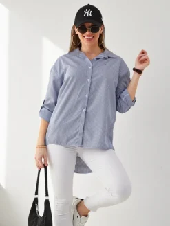 Bluzki / Koszule / Koszulki^Royalfashion Koszula damska w paski Granatowy