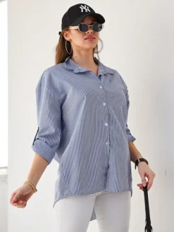 Bluzki / Koszule / Koszulki^Royalfashion Koszula damska w paski Granatowy