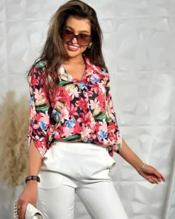 Bluzki / Koszule / Koszulki^Royalfashion Koszula damska w kwiaty czerwony