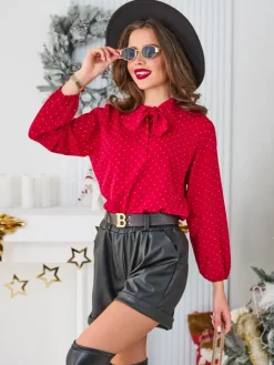 Bluzki / Koszule / Koszulki^Royalfashion Koszula damska z cyrkoniami Bordowy