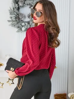 Bluzki / Koszule / Koszulki^Royalfashion Koszula damska z cyrkoniami Bordowy