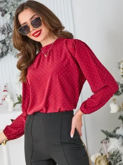 Bluzki / Koszule / Koszulki^Royalfashion Koszula damska z cyrkoniami Bordowy