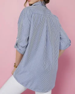 Bluzki / Koszule / Koszulki^Royalfashion Koszula damska w paski Granatowy