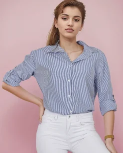 Bluzki / Koszule / Koszulki^Royalfashion Koszula damska w paski Granatowy