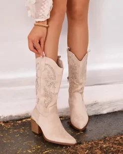 Kozaki Na Obcasie|Botki Z Delikatnym Ociepleniem^Royalfashion Kowbojki damskie na obcasie Kellib beżowy