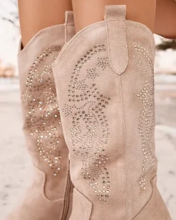 Kozaki Na Obcasie|Botki Z Delikatnym Ociepleniem^Royalfashion Kowbojki damskie na obcasie Kellib beżowy