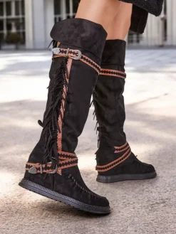 Kozaki Na Obcasie|Kozaki Bez Ocieplenia^Royalfashion Kozaki damskie za kolano Eliferse czarny