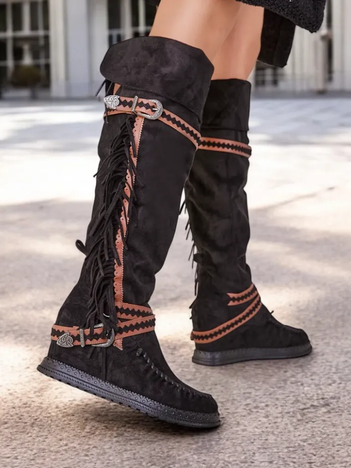 Kozaki Na Obcasie|Kozaki Bez Ocieplenia^Royalfashion Kozaki damskie za kolano Eliferse czarny