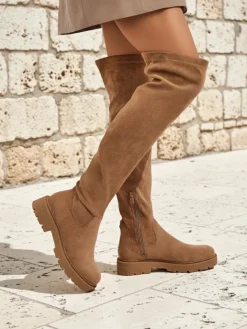 Kozaki Na Płaskim Obcasie|Kozaki Z Ociepleniem^Royalfashion Kozaki damskie za kolano Remelsie Camel