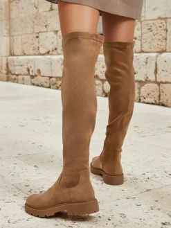 Kozaki Na Płaskim Obcasie|Kozaki Z Ociepleniem^Royalfashion Kozaki damskie za kolano Remelsie Camel